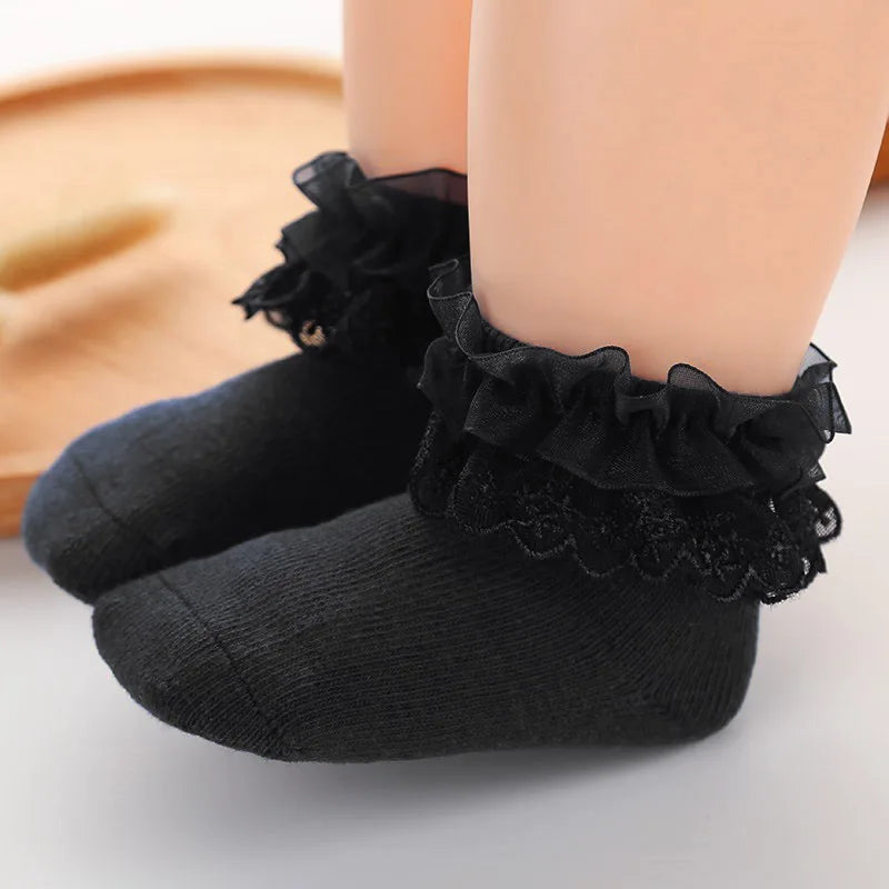 0-1Y Newborn Infant Toddler Baby Socks Girls Kids Princess Bowknot Lace Floral Short Socks Cotton Ruffle Frilly Trim Ankle Socks