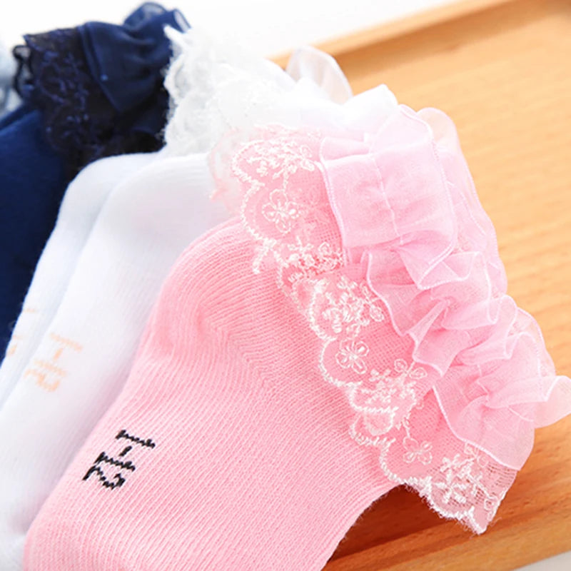 0-1Y Newborn Infant Toddler Baby Socks Girls Kids Princess Bowknot Lace Floral Short Socks Cotton Ruffle Frilly Trim Ankle Socks