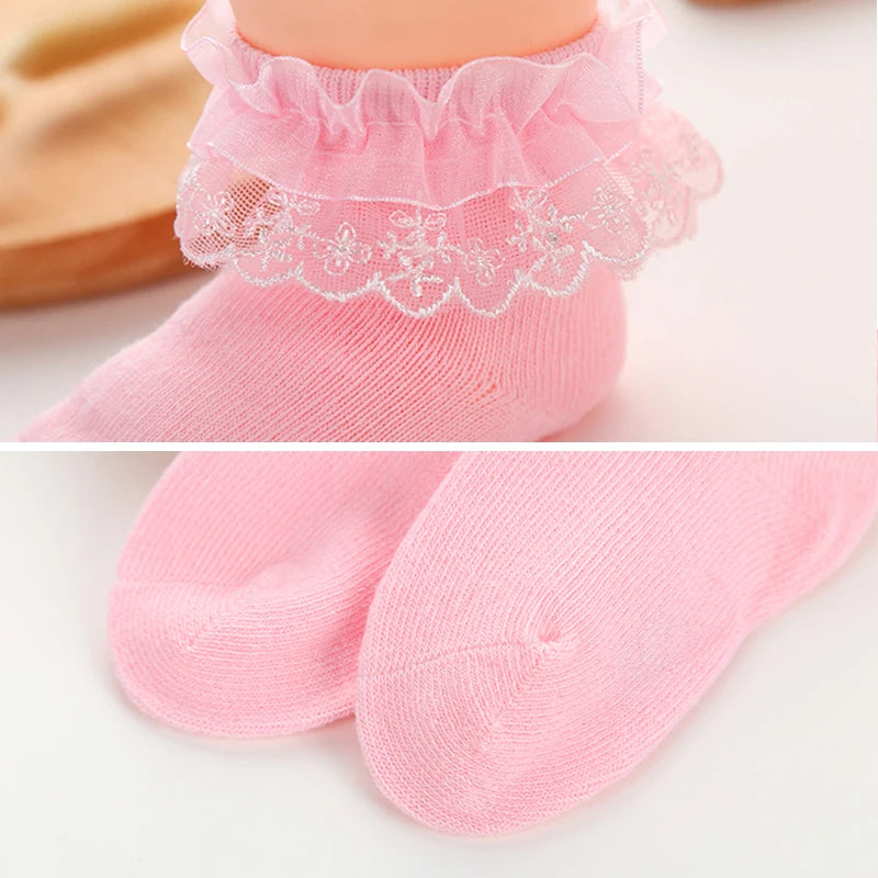 0-1Y Newborn Infant Toddler Baby Socks Girls Kids Princess Bowknot Lace Floral Short Socks Cotton Ruffle Frilly Trim Ankle Socks
