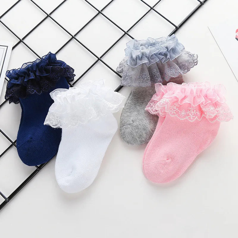 0-1Y Newborn Infant Toddler Baby Socks Girls Kids Princess Bowknot Lace Floral Short Socks Cotton Ruffle Frilly Trim Ankle Socks