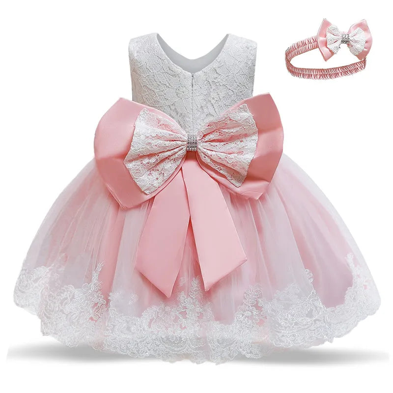 1 Year Old Baby Girls Dress for Newborn Girls Clothes Big Bowknot Formal Baby Girl Birthday Party Dress Christening Gown Dresses