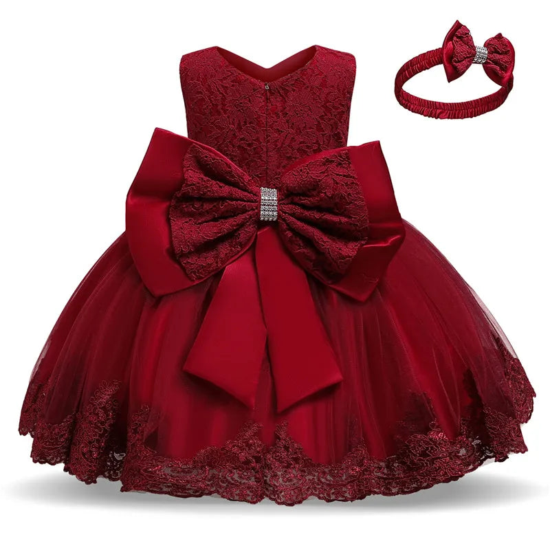1 Year Old Baby Girls Dress for Newborn Girls Clothes Big Bowknot Formal Baby Girl Birthday Party Dress Christening Gown Dresses