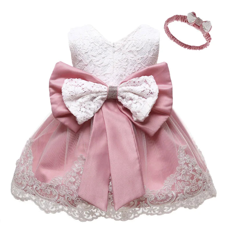 LZH Baby Girls Dress Newborn Clothes Princess Dress+Headwear For Toddler 1st Year Birthday Wedding Christening Infant Party Gown