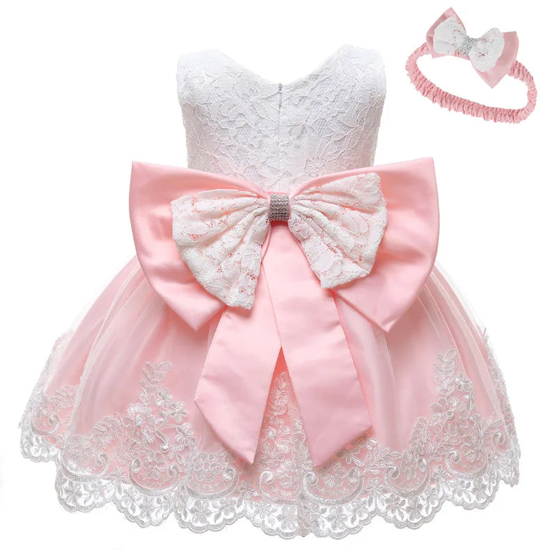 LZH Baby Girls Dress Newborn Clothes Princess Dress+Headwear For Toddler 1st Year Birthday Wedding Christening Infant Party Gown