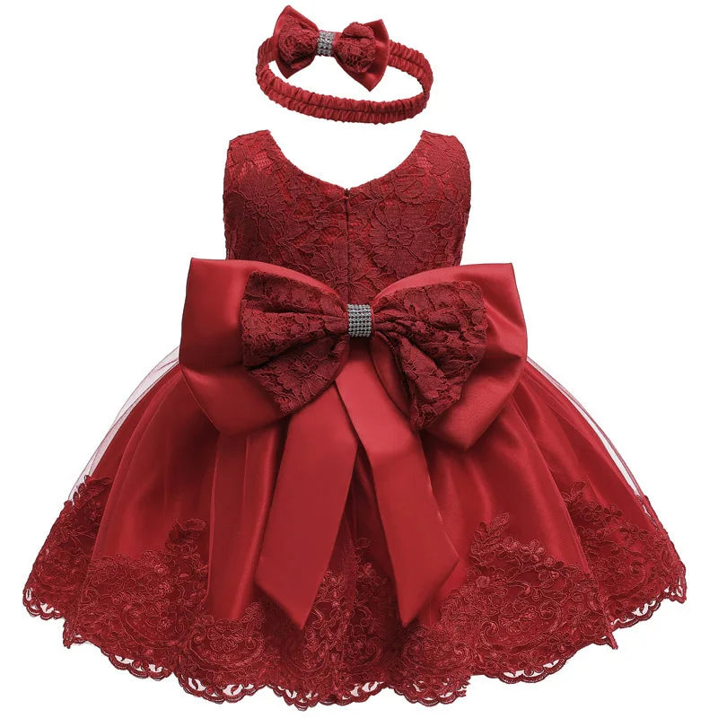 LZH Baby Girls Dress Newborn Clothes Princess Dress+Headwear For Toddler 1st Year Birthday Wedding Christening Infant Party Gown