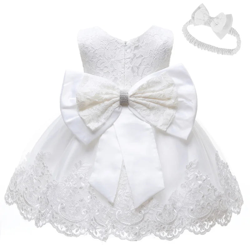 LZH Baby Girls Dress Newborn Clothes Princess Dress+Headwear For Toddler 1st Year Birthday Wedding Christening Infant Party Gown