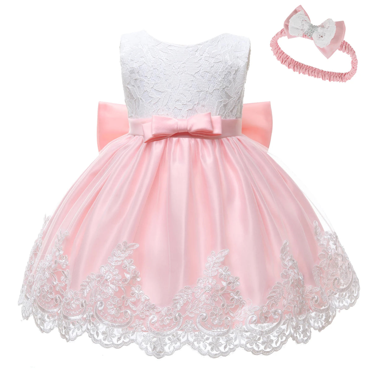 LZH Baby Girls Dress Newborn Clothes Princess Dress+Headwear For Toddler 1st Year Birthday Wedding Christening Infant Party Gown