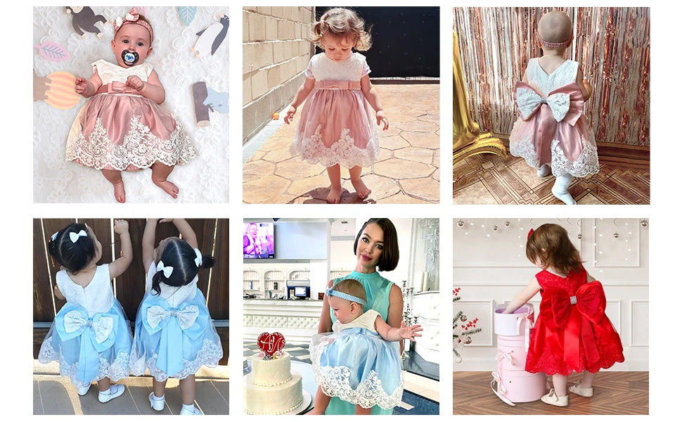 LZH Baby Girls Dress Newborn Clothes Princess Dress+Headwear For Toddler 1st Year Birthday Wedding Christening Infant Party Gown