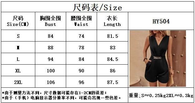 Spring Summer New Women's Clothing Solid Color Sexy V-neck Temperament Slimming Elegant Fashion Metal Decoration Jumpsuit