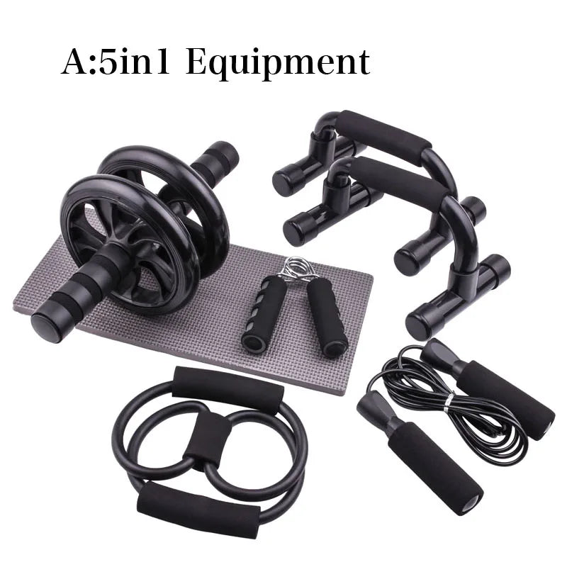 Abdominal Muscle Training Roller 5-in-1 AB Wheel Roller Kit Jump Rope Hand Gripper Home Gym Workout for Core Strength Exercis