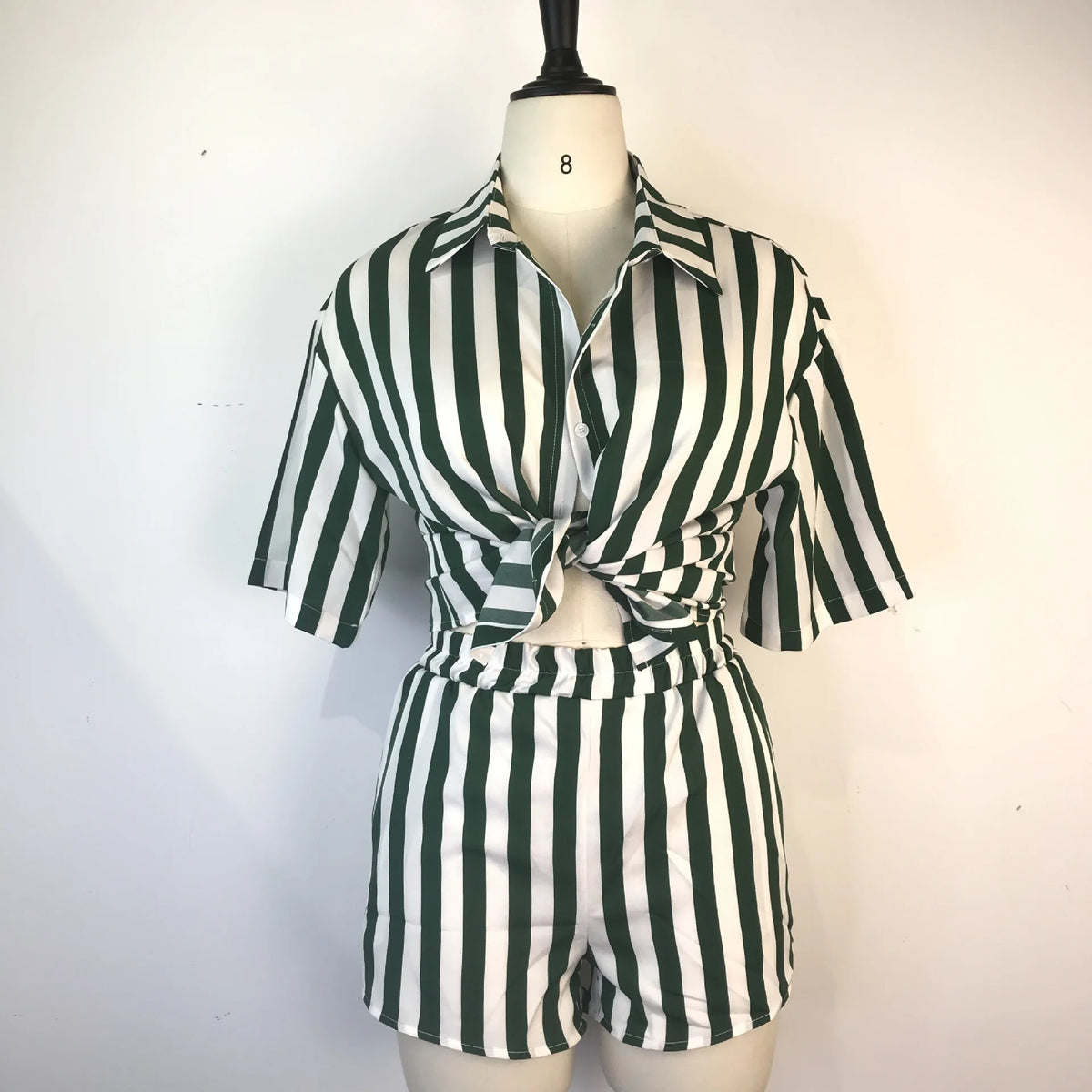 Summer Fashion Sporting Women set Striped Print Button Shirt Top Skinny Shorts Suit Two Piece Set Elegant Tracksuits