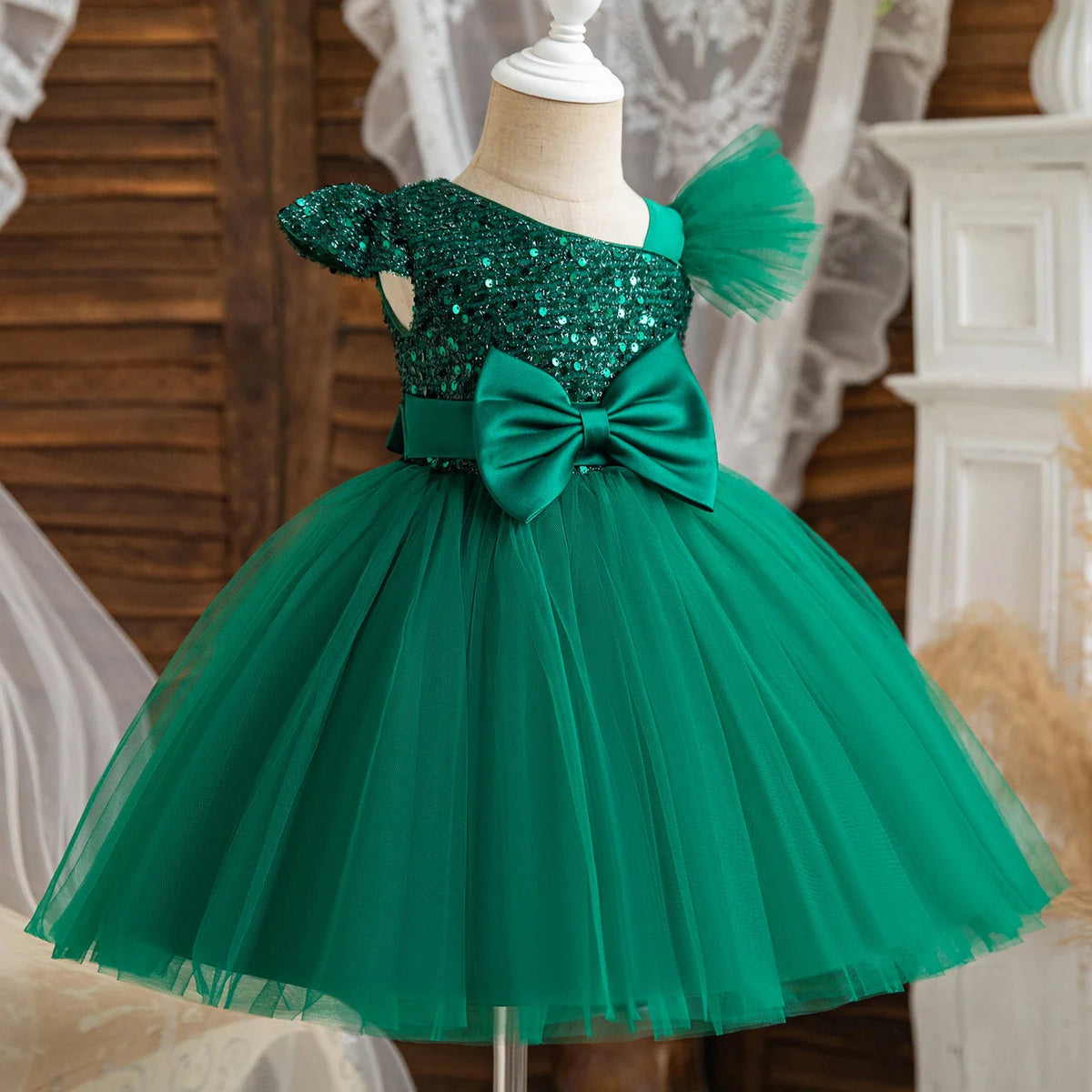 2024 New Girls Princess Sequins Dresses Toddler Kids 1st Birthday Baptism Gown Children Wedding Christmas Party Luxury Dress
