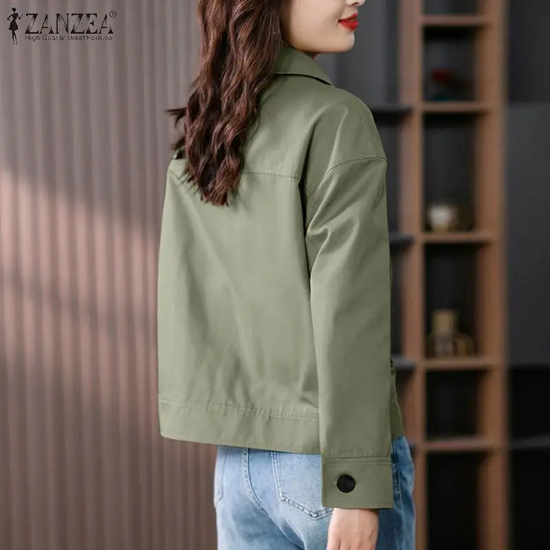 ZANZEA Autumn Jackets Women Vintage Solid Coats Long Sleeve Blouse Casual Solid Shirt Female Outwear Elegant Holiday Blazer Tops