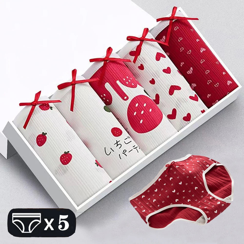 5Pcs Soft Cotton Panties For Women Cute Girls Briefs Female Mid Waist Underwear Intimates Underpants Sexy Lingerie Shorts M-XXL