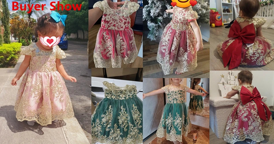 Embroidery Elegant Princess Dress for Girls Luxury Golden Lace Vintage Children Festival Party Gown Baby Formal Weddings Dresses