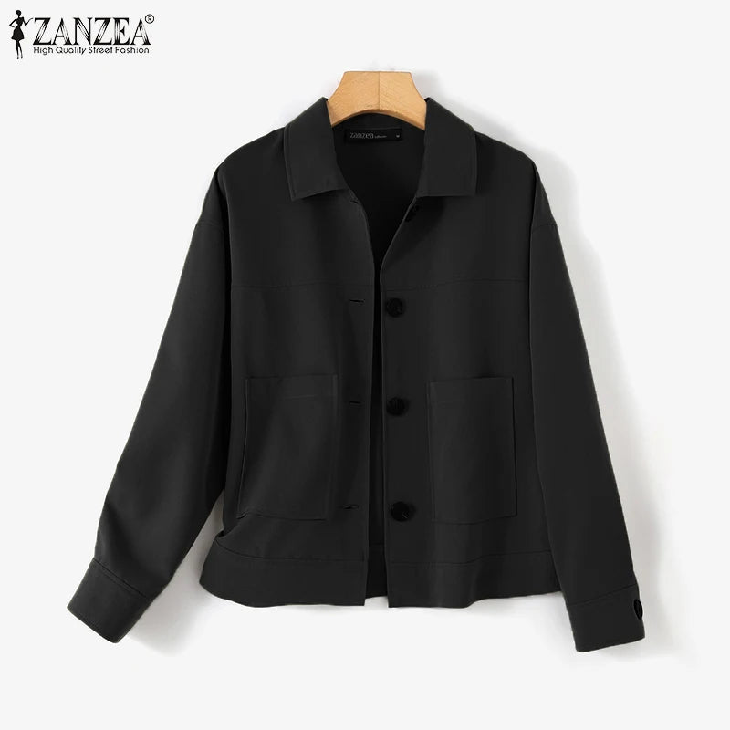 ZANZEA Autumn Jackets Women Vintage Solid Coats Long Sleeve Blouse Casual Solid Shirt Female Outwear Elegant Holiday Blazer Tops