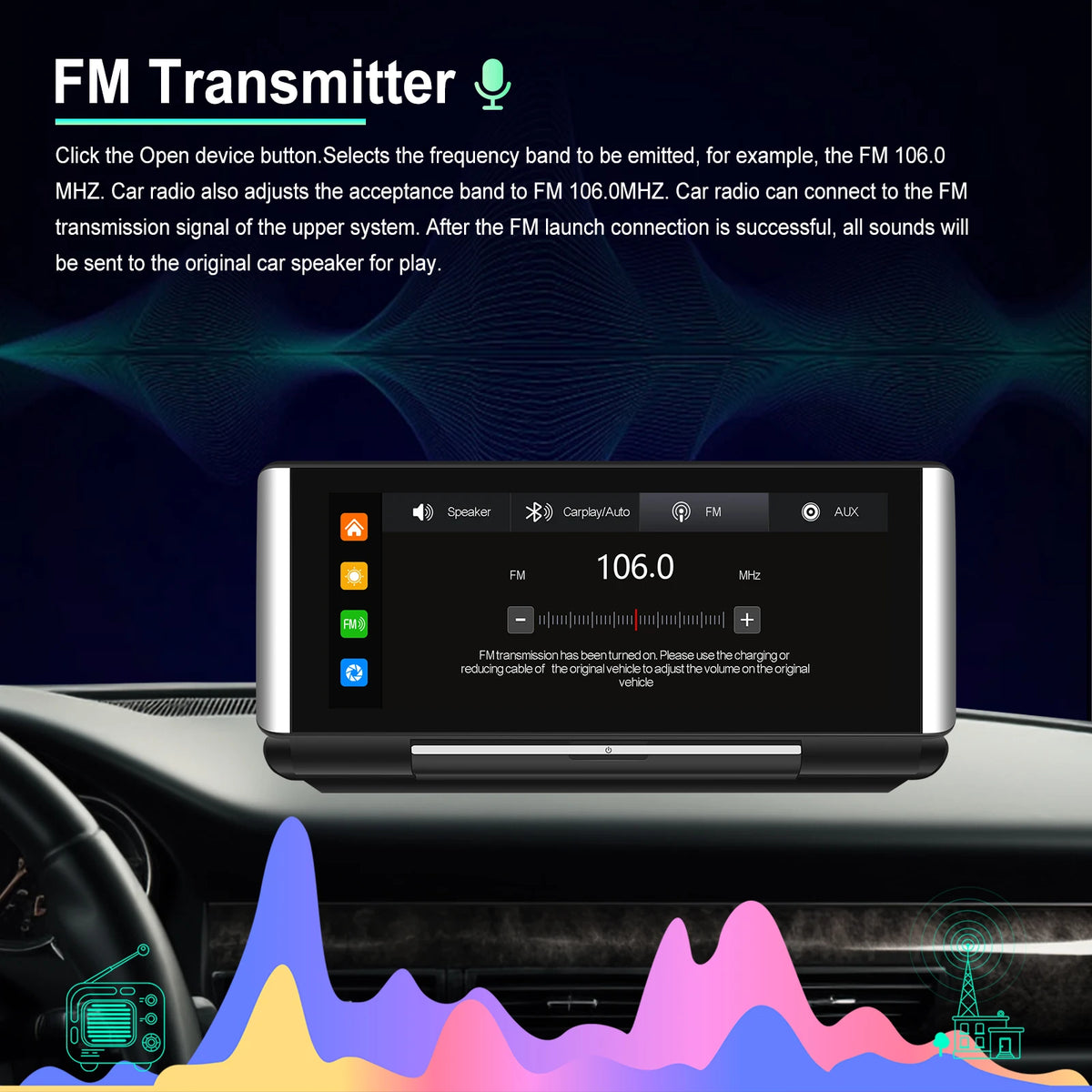 Podofo 6.86"Car Monitor Carplay Android Auto Screen Portable Smart Player Bluetooth Music Voice Control For Toyota Honda Hyundai