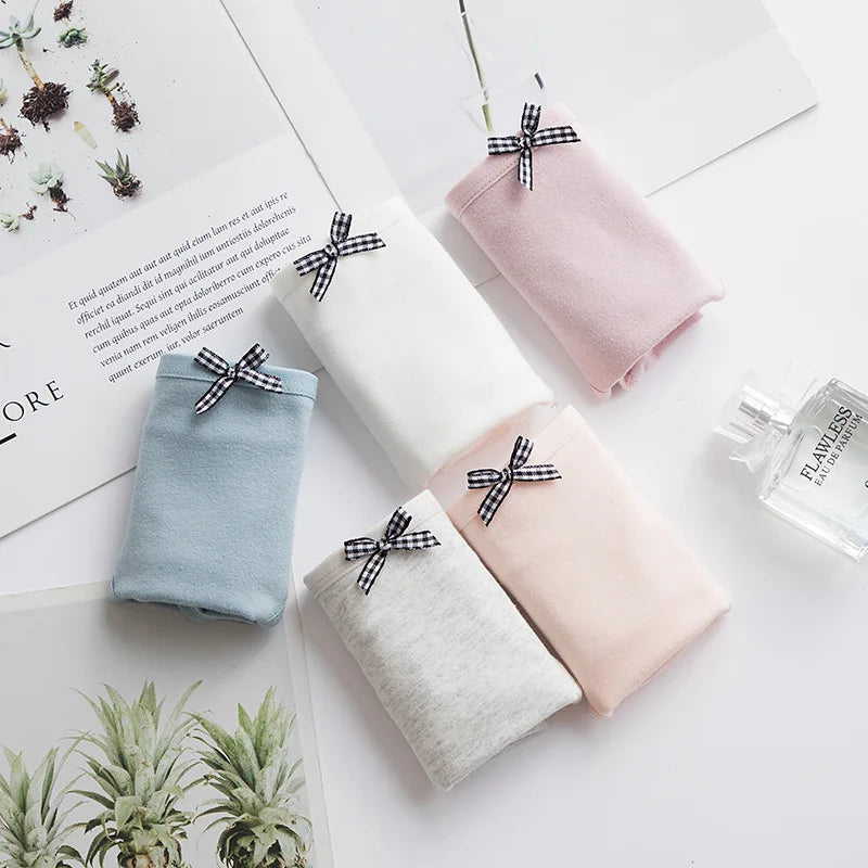 5Pcs Soft Cotton Panties For Women Cute Girls Briefs Female Mid Waist Underwear Intimates Underpants Sexy Lingerie Shorts M-XXL