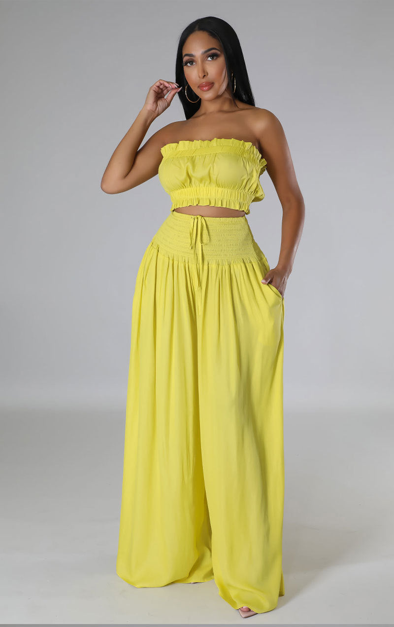 CM.YAYA Fashion Women's Set Strapless Crop Top and High Waist Wide Leg Loose Pants 2023 Beach Two 2 Piece Set Outfits Tracksuit