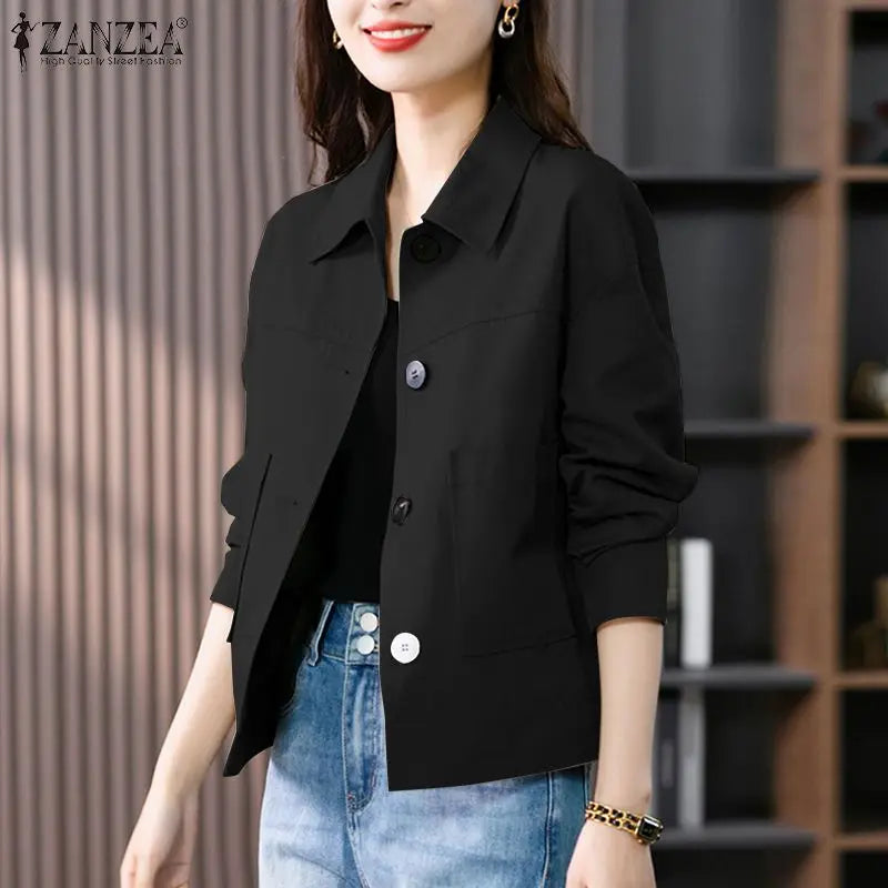 ZANZEA Autumn Jackets Women Vintage Solid Coats Long Sleeve Blouse Casual Solid Shirt Female Outwear Elegant Holiday Blazer Tops