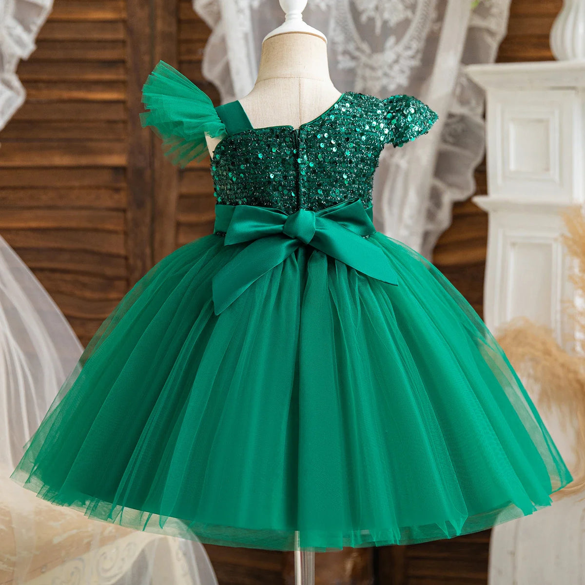 2024 New Girls Princess Sequins Dresses Toddler Kids 1st Birthday Baptism Gown Children Wedding Christmas Party Luxury Dress