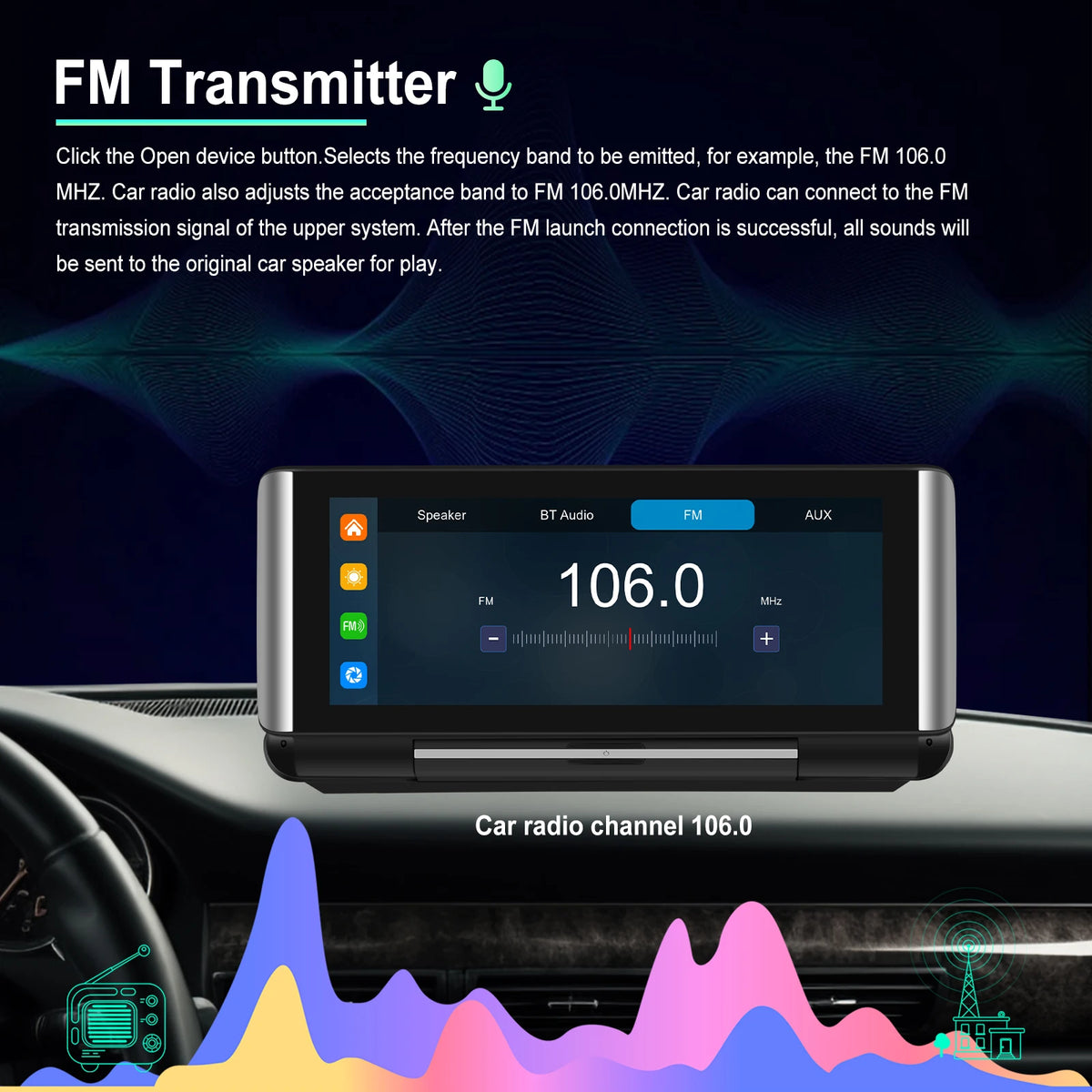 Podofo 6.86"Car Monitor Carplay Android Auto Screen Portable Smart Player Bluetooth Music Voice Control For Toyota Honda Hyundai