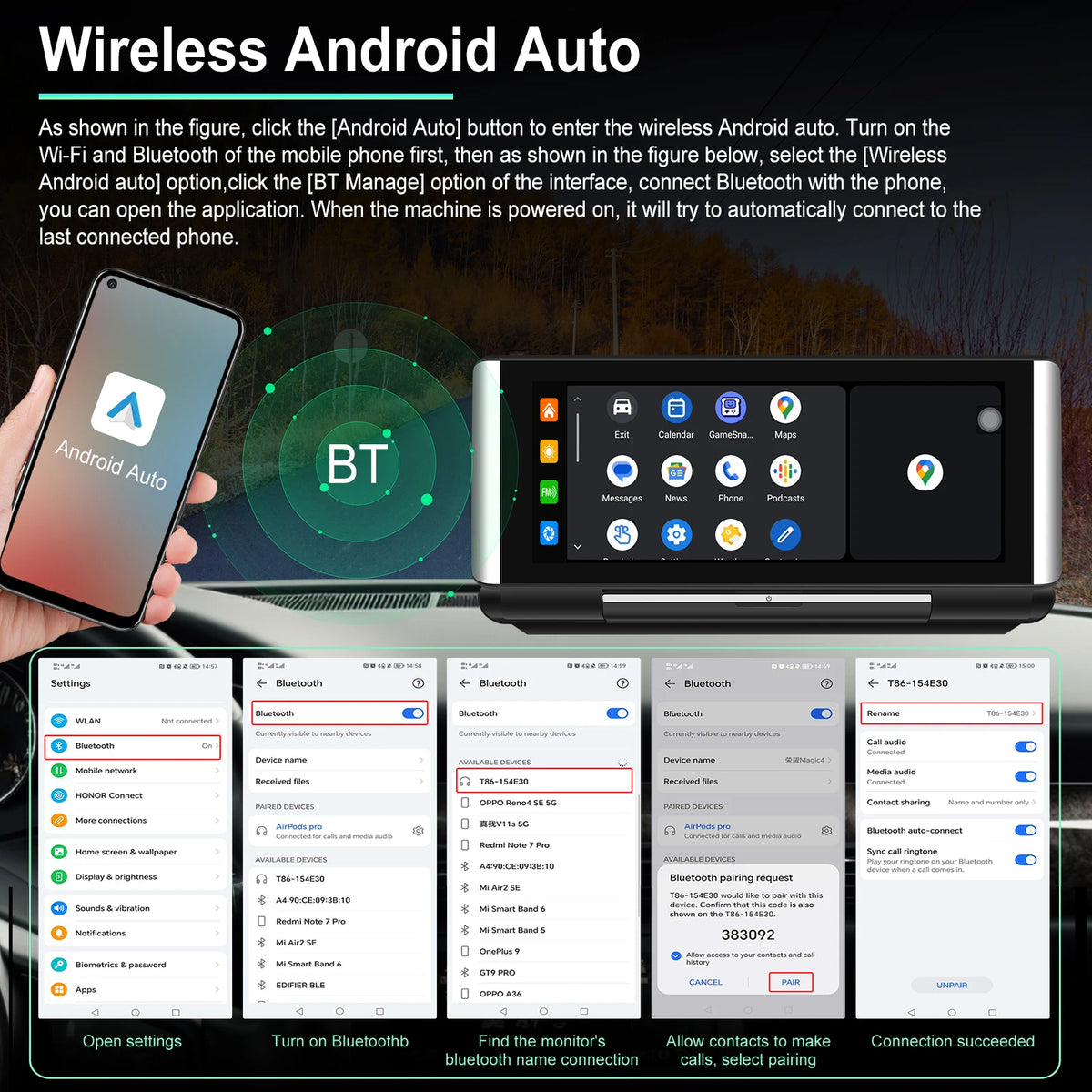 Podofo 6.86"Car Monitor Carplay Android Auto Screen Portable Smart Player Bluetooth Music Voice Control For Toyota Honda Hyundai