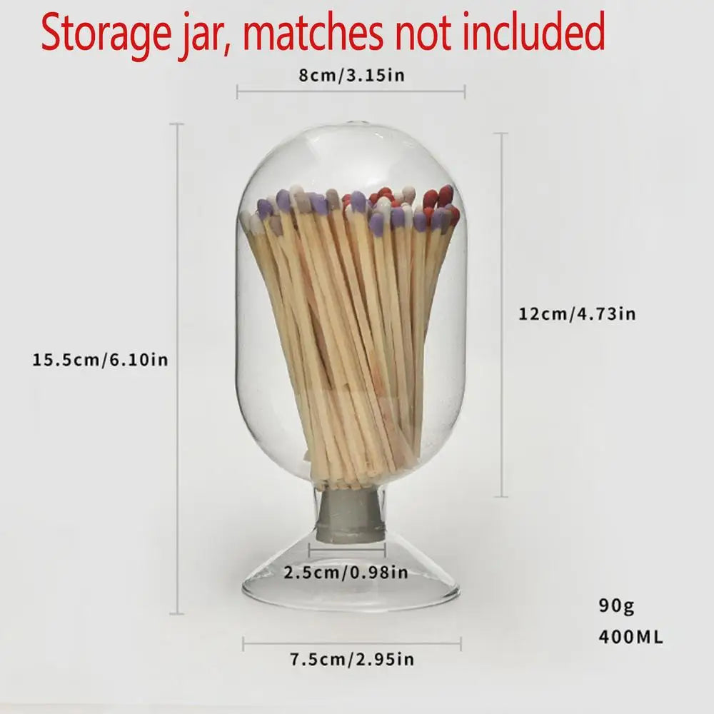 Glass Match Holder Clear Match Holder Glass Match Storage Jar Home Display Glass Bottle Matches Container Glass Display Dome