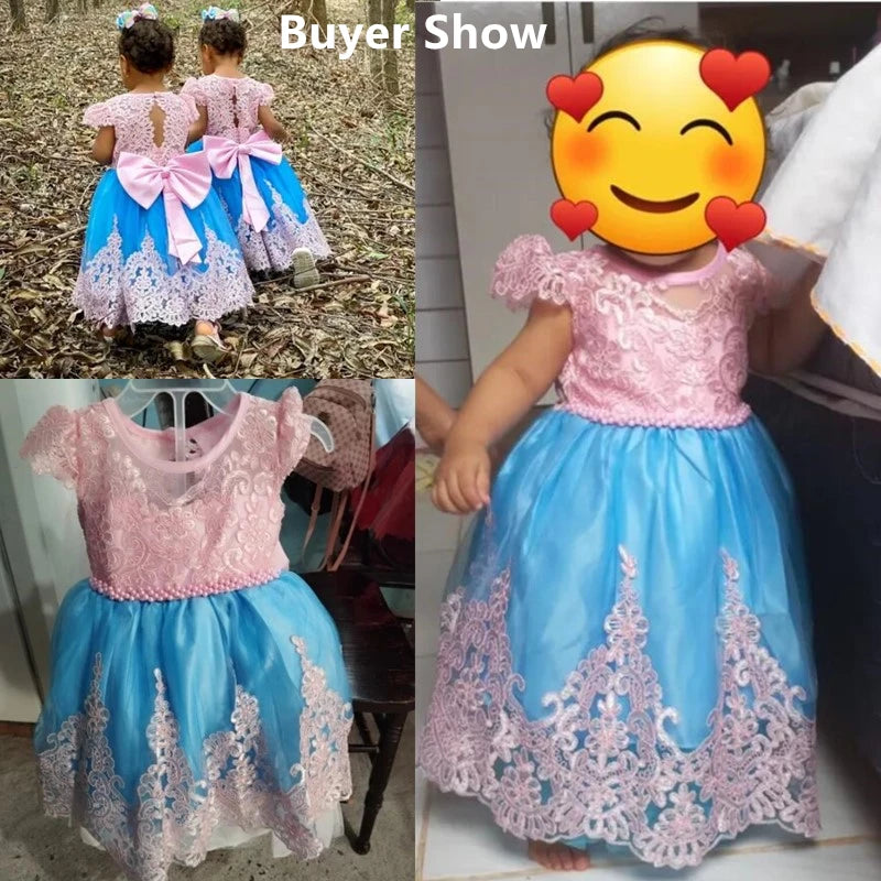 Embroidery Elegant Princess Dress for Girls Luxury Golden Lace Vintage Children Festival Party Gown Baby Formal Weddings Dresses
