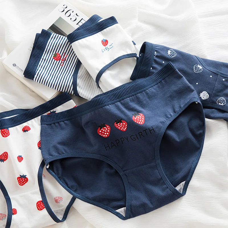 5Pcs Soft Cotton Panties For Women Cute Girls Briefs Female Mid Waist Underwear Intimates Underpants Sexy Lingerie Shorts M-XXL