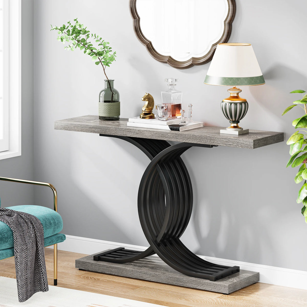 Tribesigns Gold Entryway Table, Modern 39-Inch Console Faux Marble Narrow Wood Sofa with Geometric Metal Legs