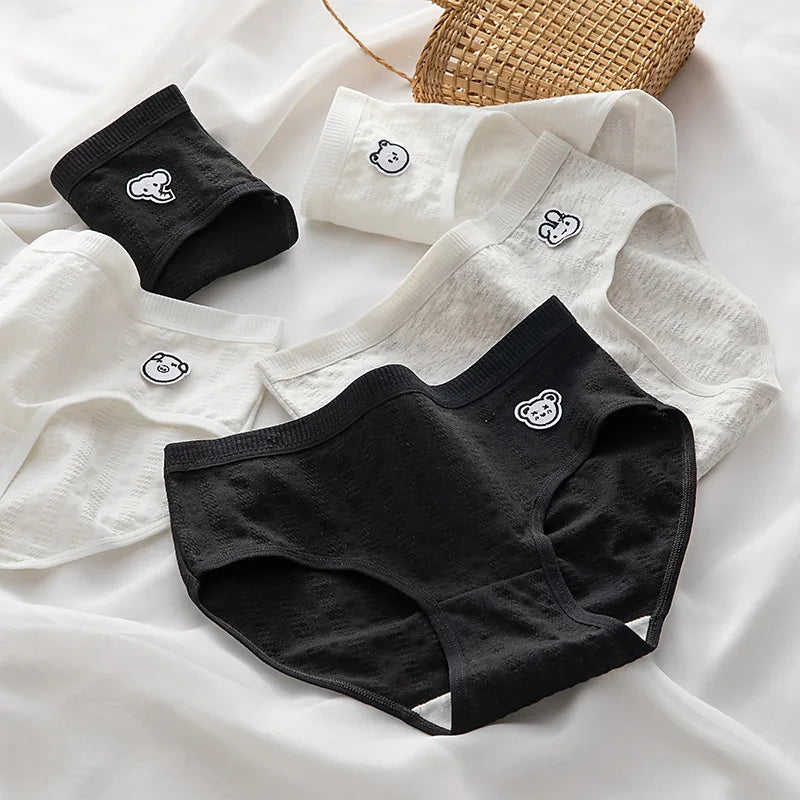 5Pcs Soft Cotton Panties For Women Cute Girls Briefs Female Mid Waist Underwear Intimates Underpants Sexy Lingerie Shorts M-XXL