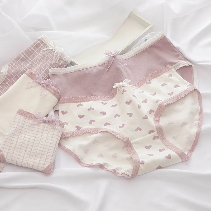 5Pcs Soft Cotton Panties For Women Cute Girls Briefs Female Mid Waist Underwear Intimates Underpants Sexy Lingerie Shorts M-XXL