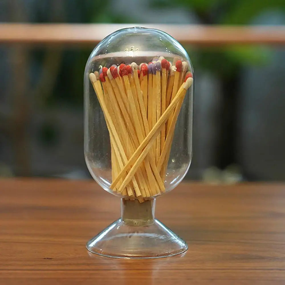 Glass Match Holder Clear Match Holder Glass Match Storage Jar Home Display Glass Bottle Matches Container Glass Display Dome