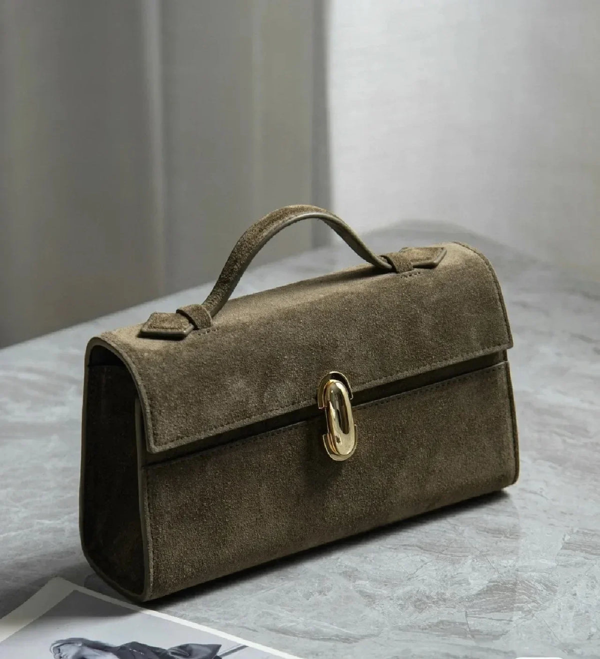 SAVETTE Brand The Symmetry 19 Genuine Leather Handbag Solid Color Simple Handbag Small Square Row Bag Women's Suede