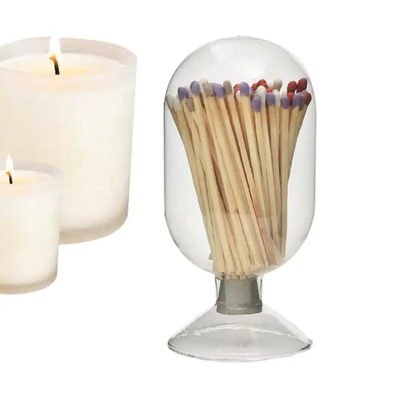 Glass Match Holder Clear Match Holder Glass Match Storage Jar Home Display Glass Bottle Matches Container Glass Display Dome
