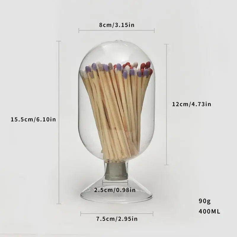 Glass Match Holder Clear Match Holder Glass Match Storage Jar Home Display Glass Bottle Matches Container Glass Display Dome