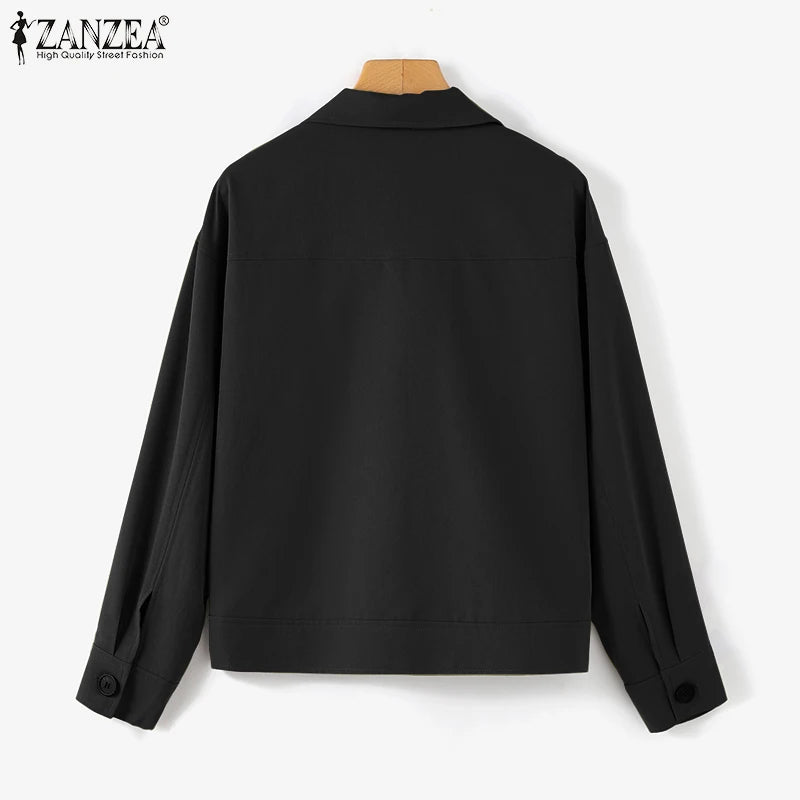 ZANZEA Autumn Jackets Women Vintage Solid Coats Long Sleeve Blouse Casual Solid Shirt Female Outwear Elegant Holiday Blazer Tops
