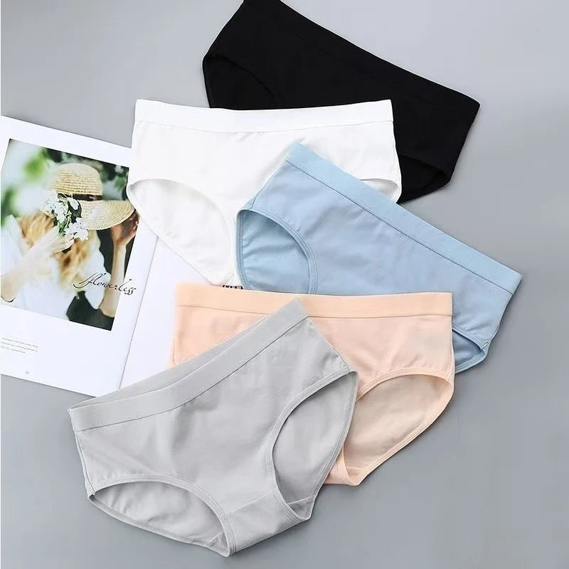 5Pcs Soft Cotton Panties For Women Cute Girls Briefs Female Mid Waist Underwear Intimates Underpants Sexy Lingerie Shorts M-XXL