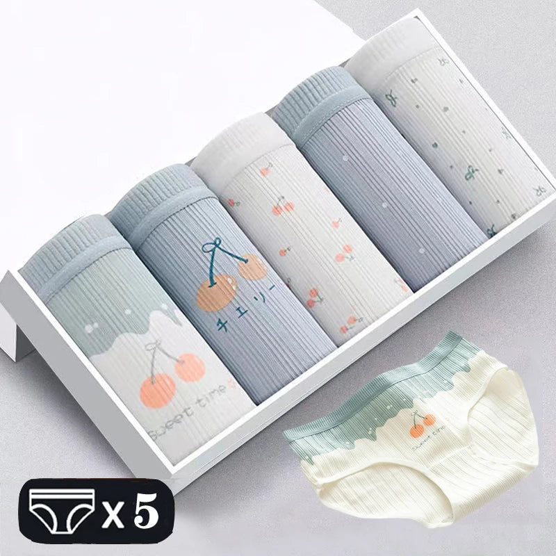 5Pcs Soft Cotton Panties For Women Cute Girls Briefs Female Mid Waist Underwear Intimates Underpants Sexy Lingerie Shorts M-XXL