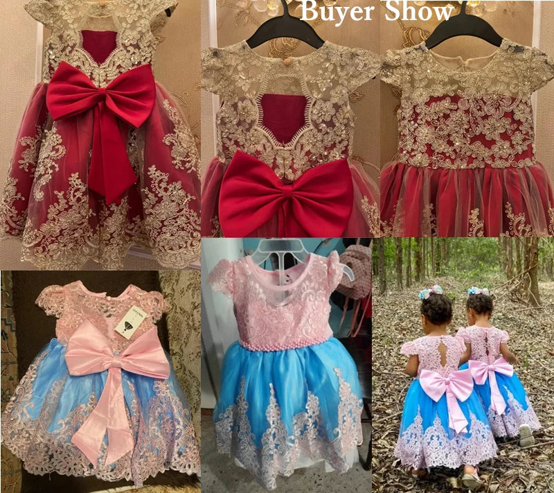 Embroidery Elegant Princess Dress for Girls Luxury Golden Lace Vintage Children Festival Party Gown Baby Formal Weddings Dresses