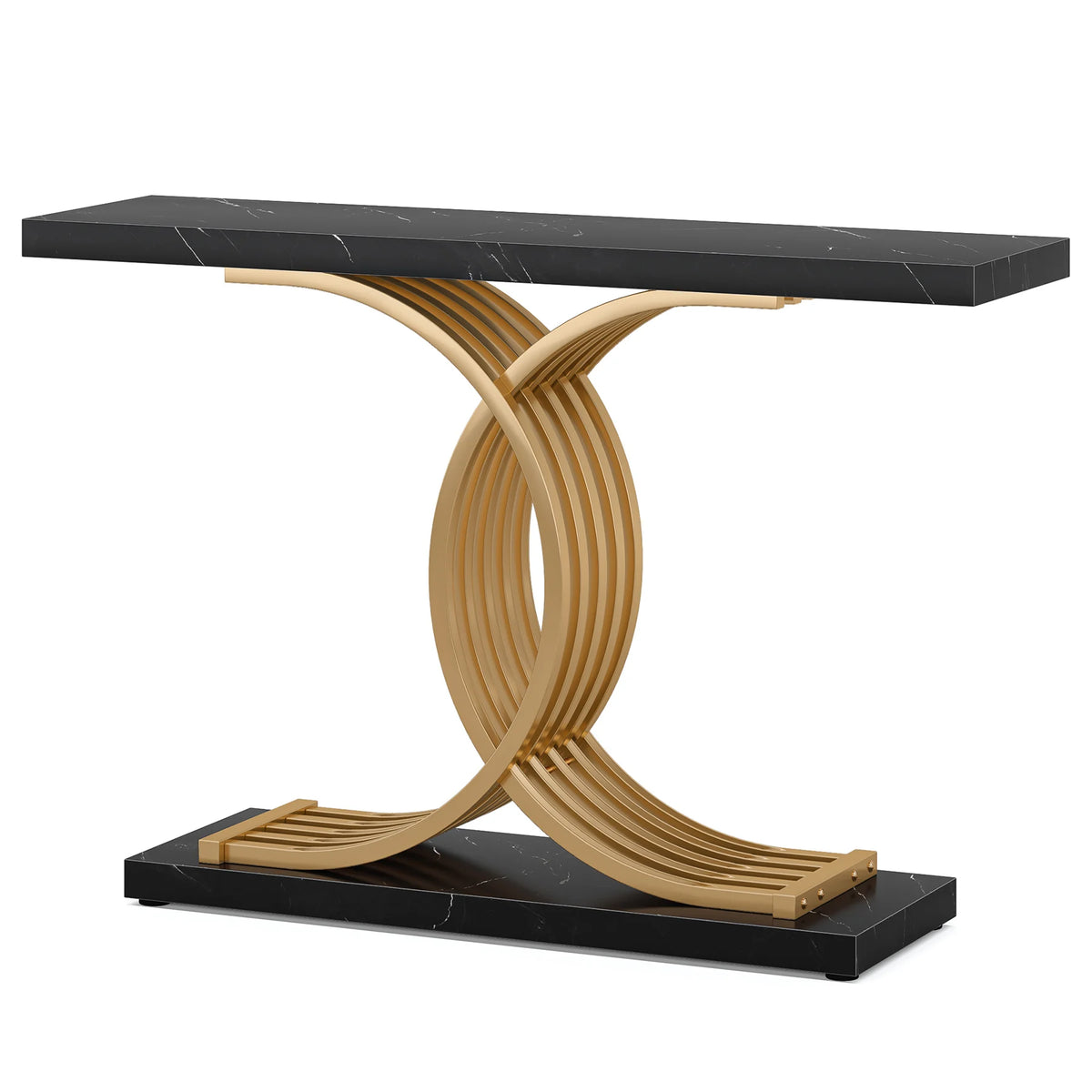 Tribesigns Gold Entryway Table, Modern 39-Inch Console Faux Marble Narrow Wood Sofa with Geometric Metal Legs