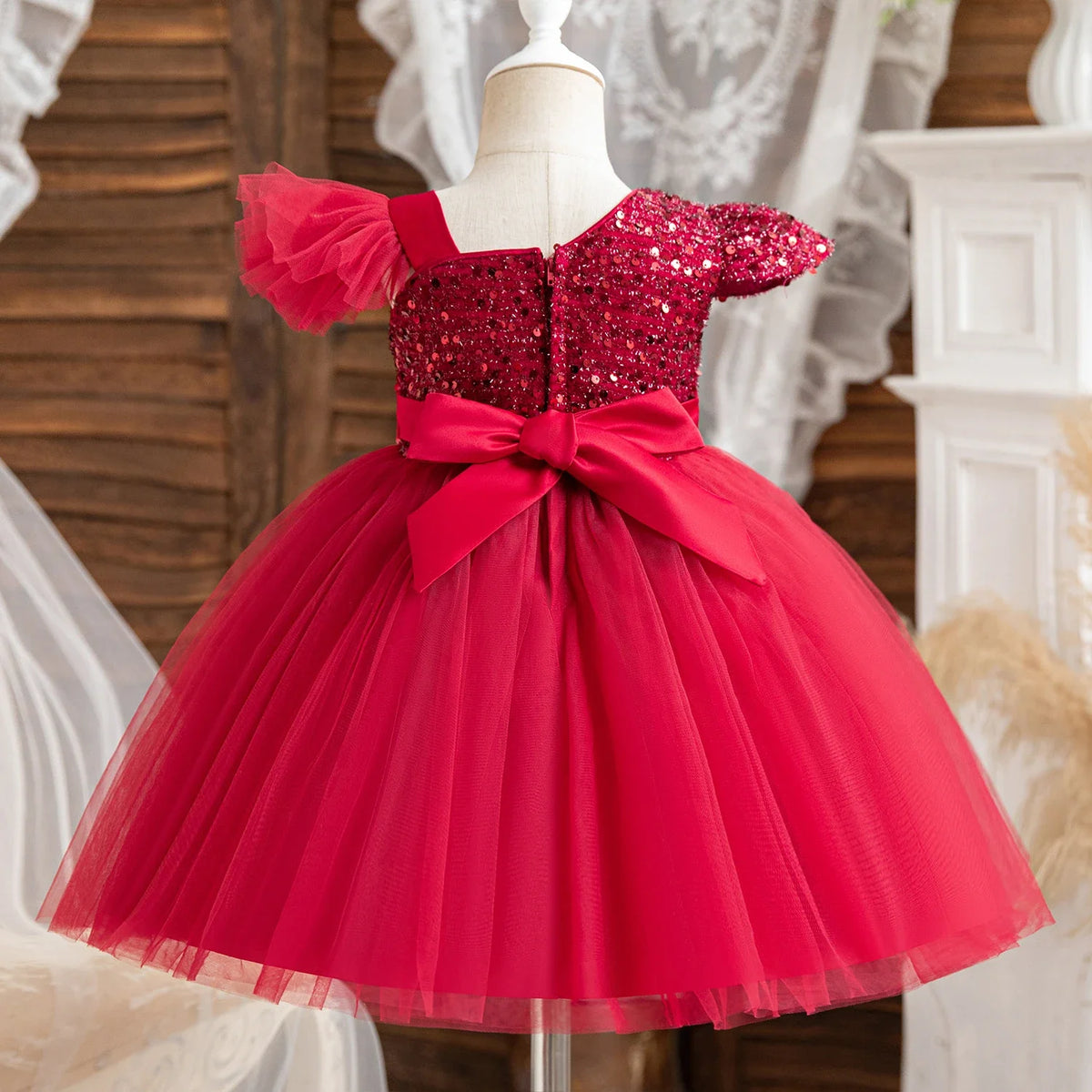 2024 New Girls Princess Sequins Dresses Toddler Kids 1st Birthday Baptism Gown Children Wedding Christmas Party Luxury Dress