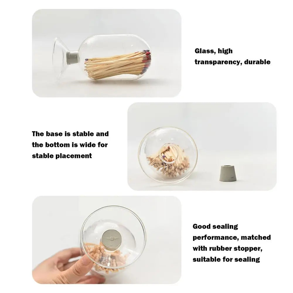 Glass Match Holder Clear Match Holder Glass Match Storage Jar Home Display Glass Bottle Matches Container Glass Display Dome