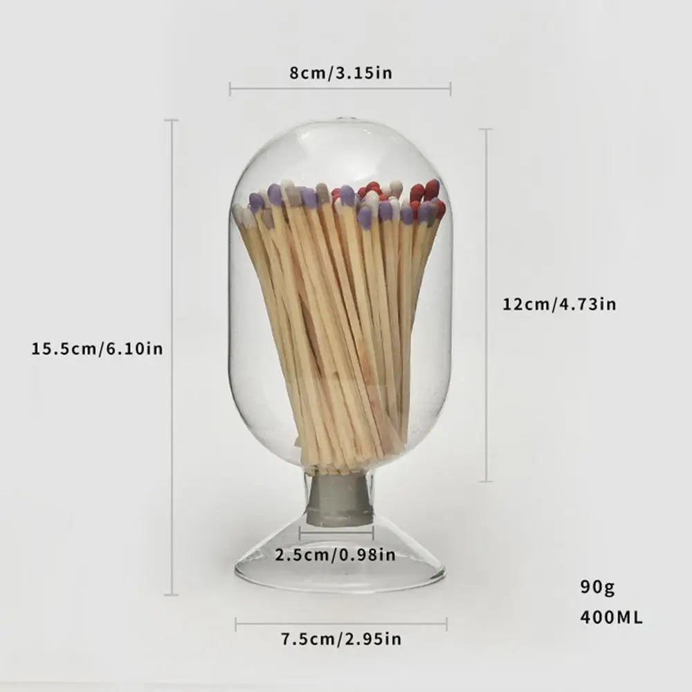 Glass Match Holder Clear Match Holder Glass Match Storage Jar Home Display Glass Bottle Matches Container Glass Display Dome