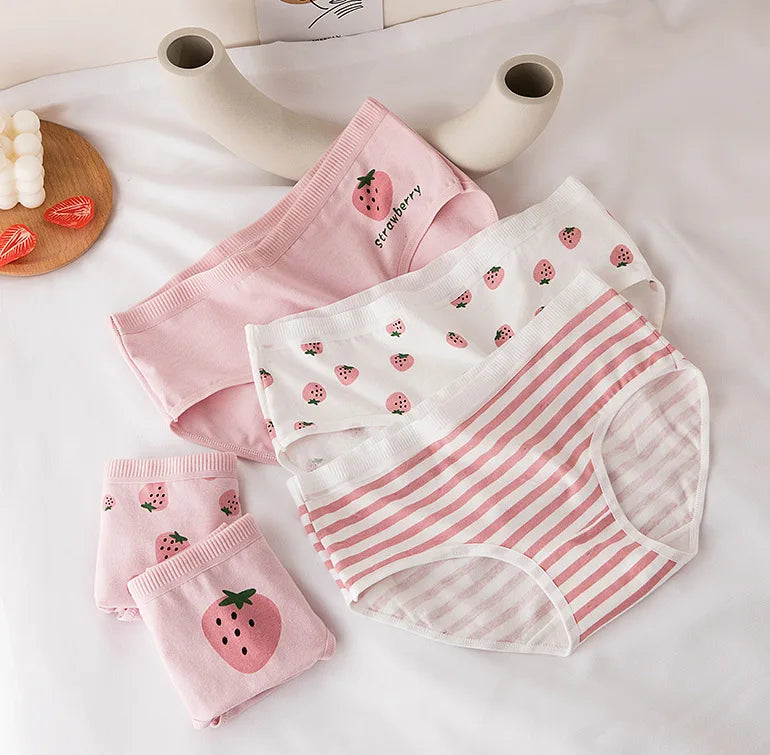 5Pcs Soft Cotton Panties For Women Cute Girls Briefs Female Mid Waist Underwear Intimates Underpants Sexy Lingerie Shorts M-XXL