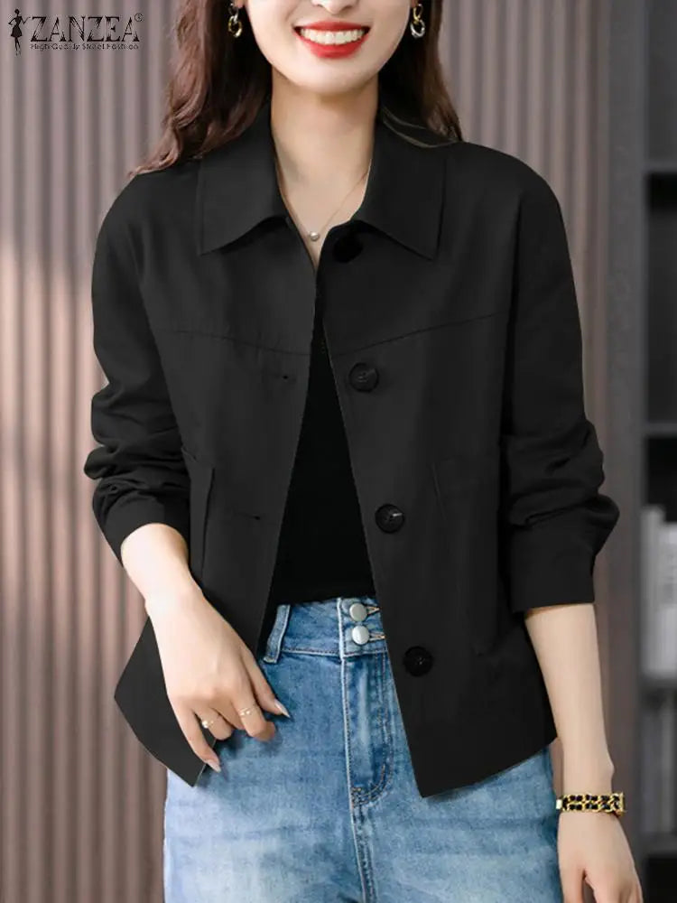 ZANZEA Autumn Jackets Women Vintage Solid Coats Long Sleeve Blouse Casual Solid Shirt Female Outwear Elegant Holiday Blazer Tops