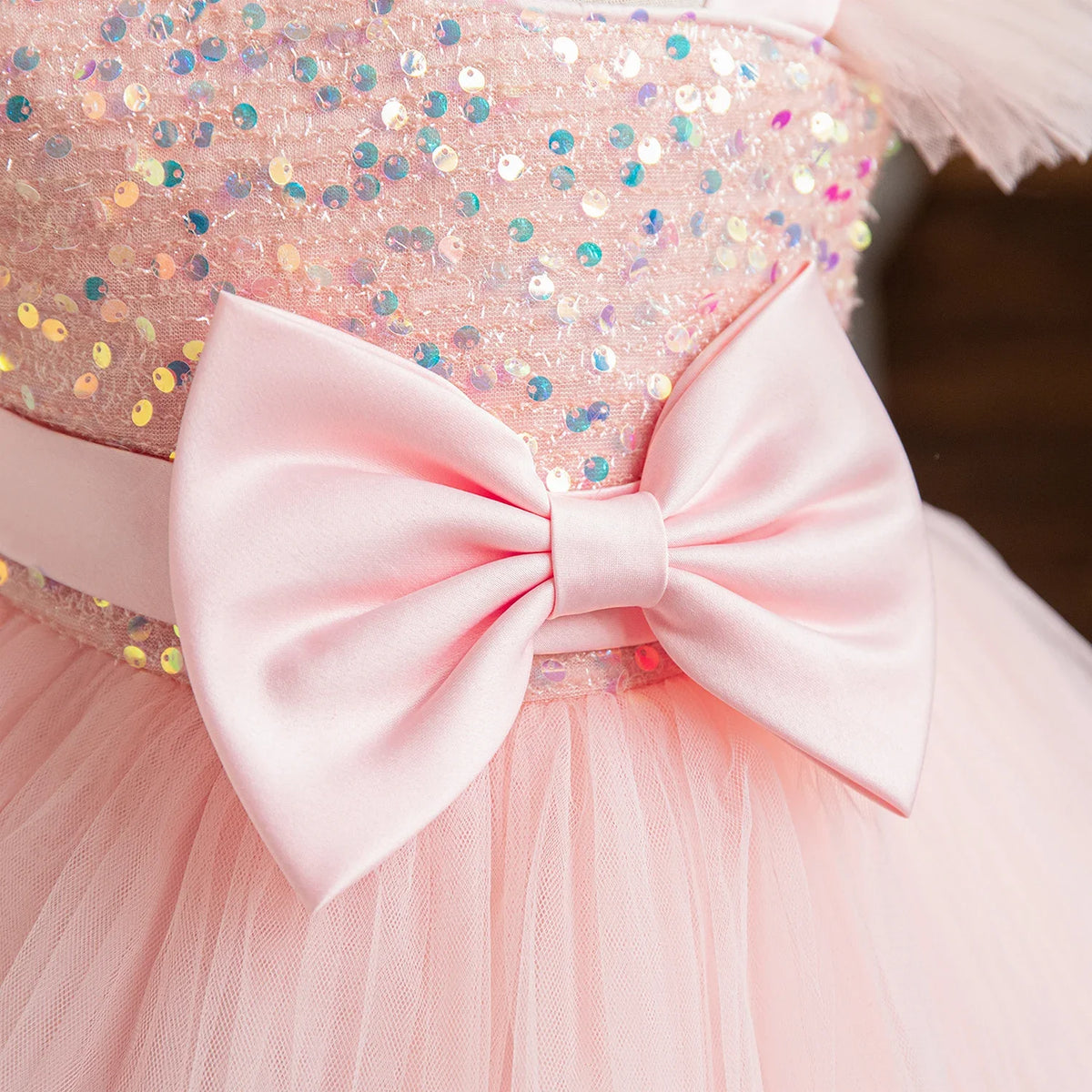 2024 New Girls Princess Sequins Dresses Toddler Kids 1st Birthday Baptism Gown Children Wedding Christmas Party Luxury Dress