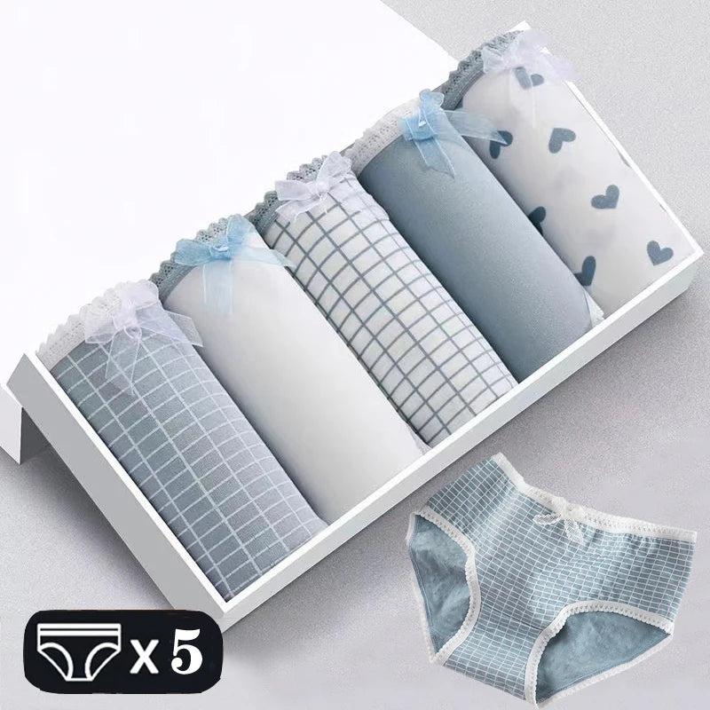 5Pcs Soft Cotton Panties For Women Cute Girls Briefs Female Mid Waist Underwear Intimates Underpants Sexy Lingerie Shorts M-XXL