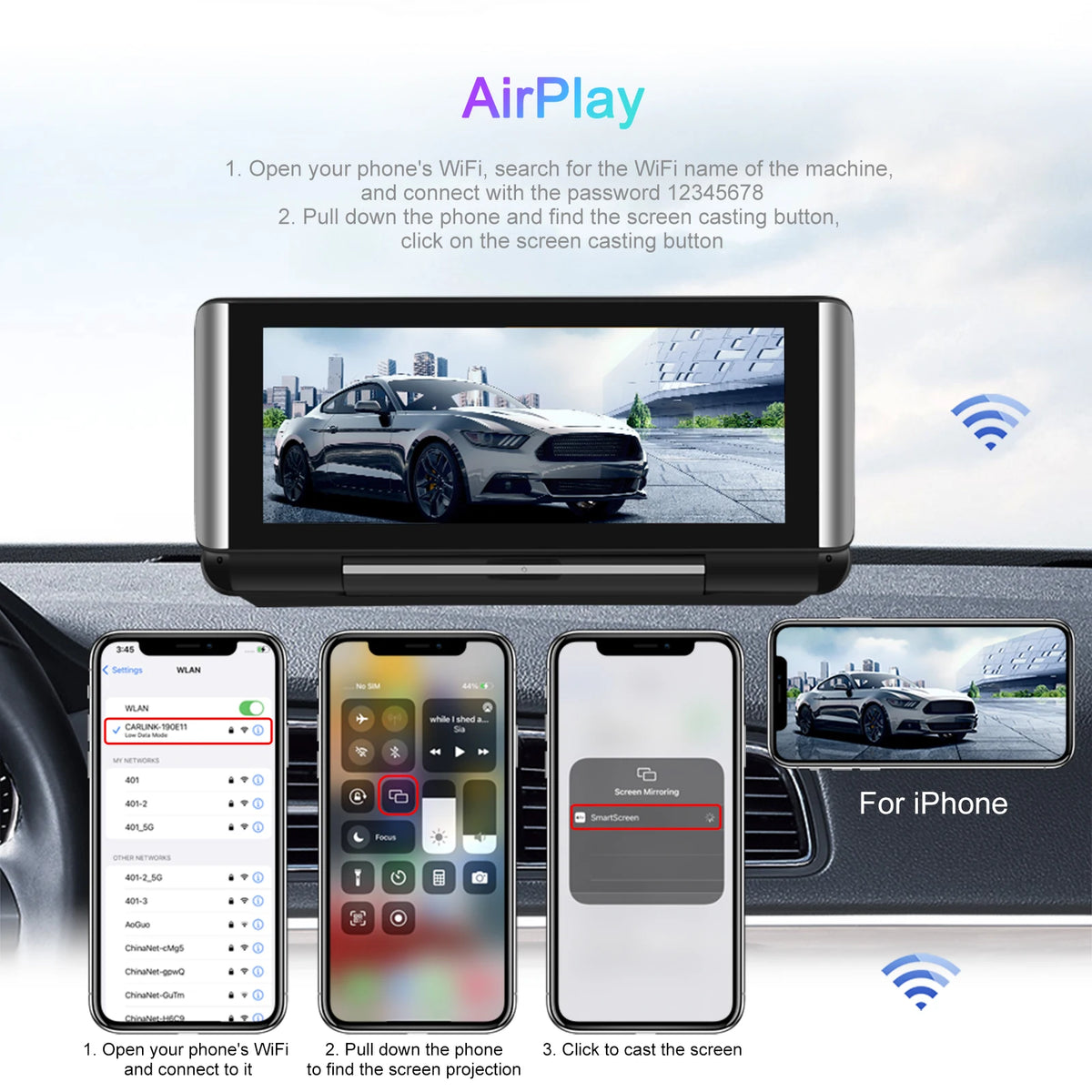 Podofo 6.86"Car Monitor Carplay Android Auto Screen Portable Smart Player Bluetooth Music Voice Control For Toyota Honda Hyundai